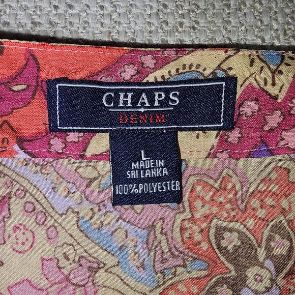Chaps Large Paisley Floral Colorful Tunic Blouse with Drawstring Waist Lg V-Neck - Picture 8 of 10